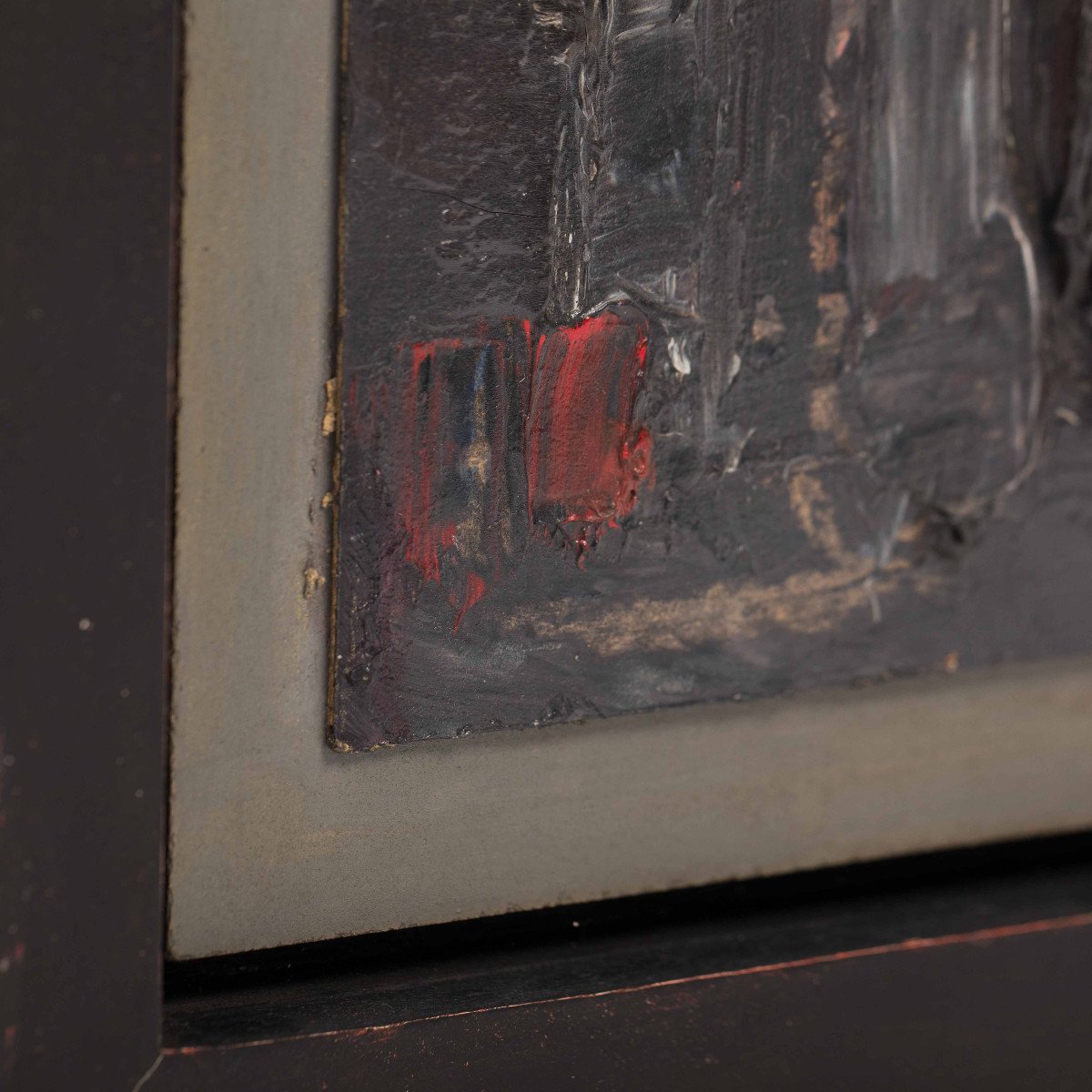 Small French Abstract Modern Composition In Olive-grey-red By René Leindner-photo-4