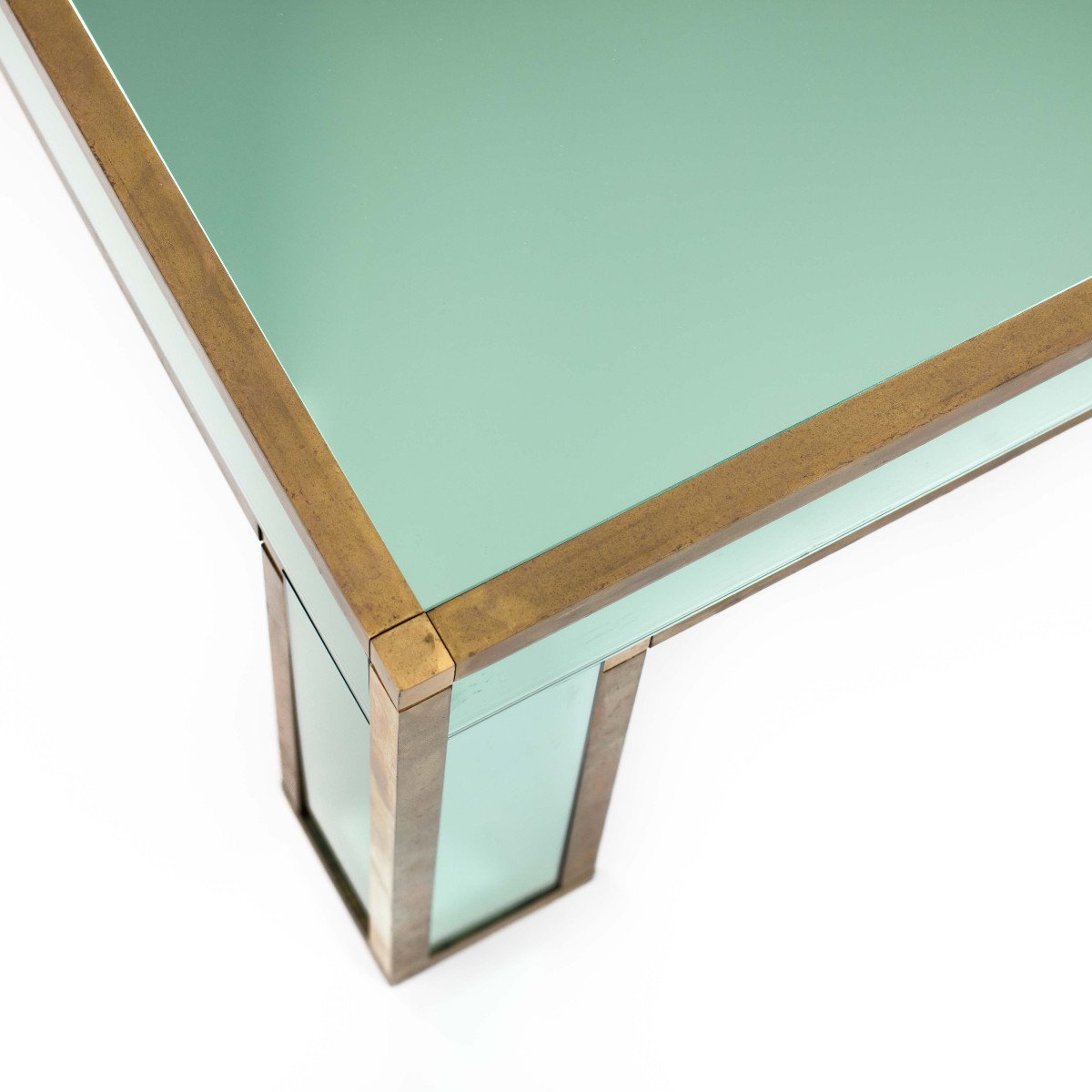 Table de canapé cubiste italienne du milieu du siècle en verre miroité vert émeraude par Banci -photo-4