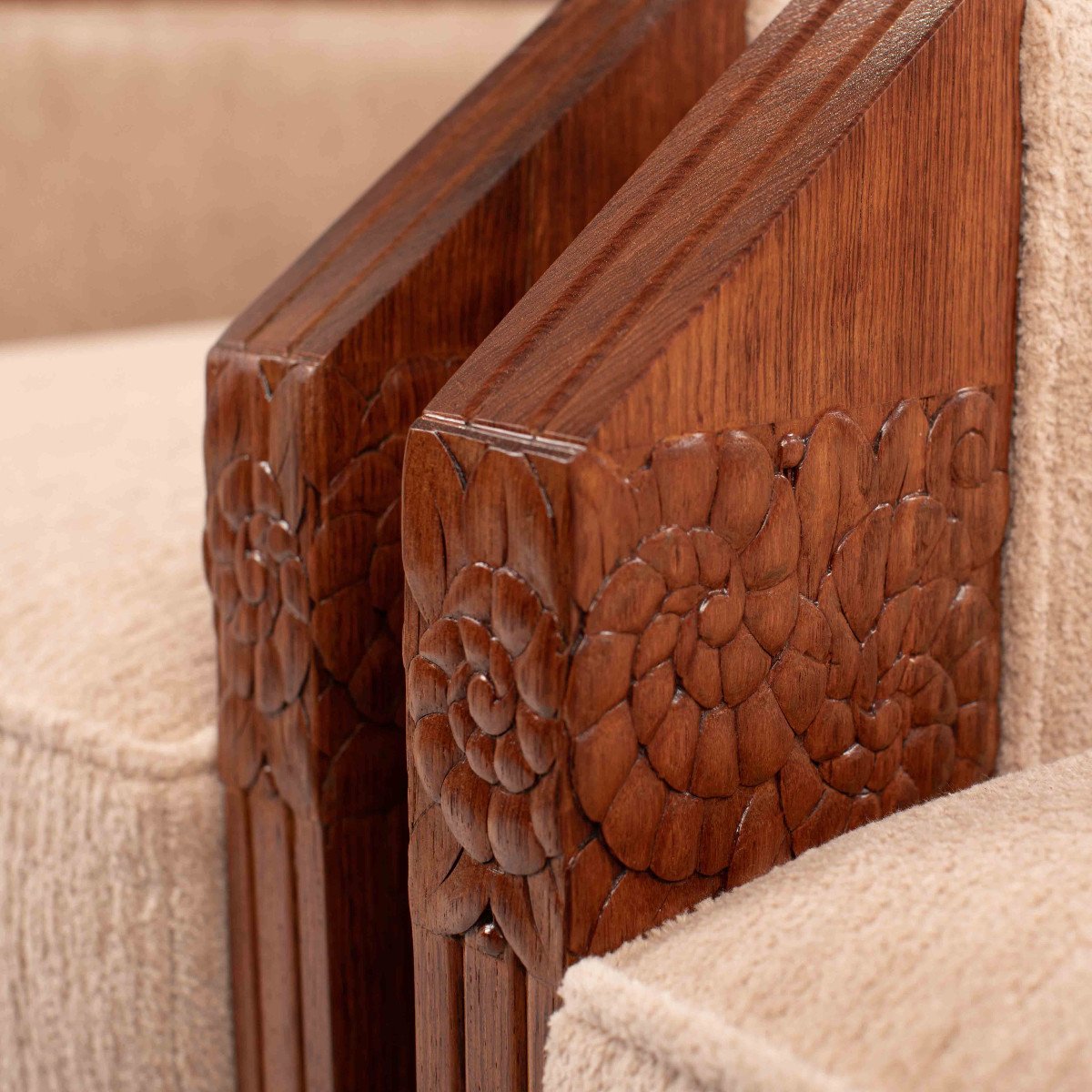 Pair Of French Art Deco Armchairs In Solid Rosewood With Stylized Carvings 1920s-photo-6