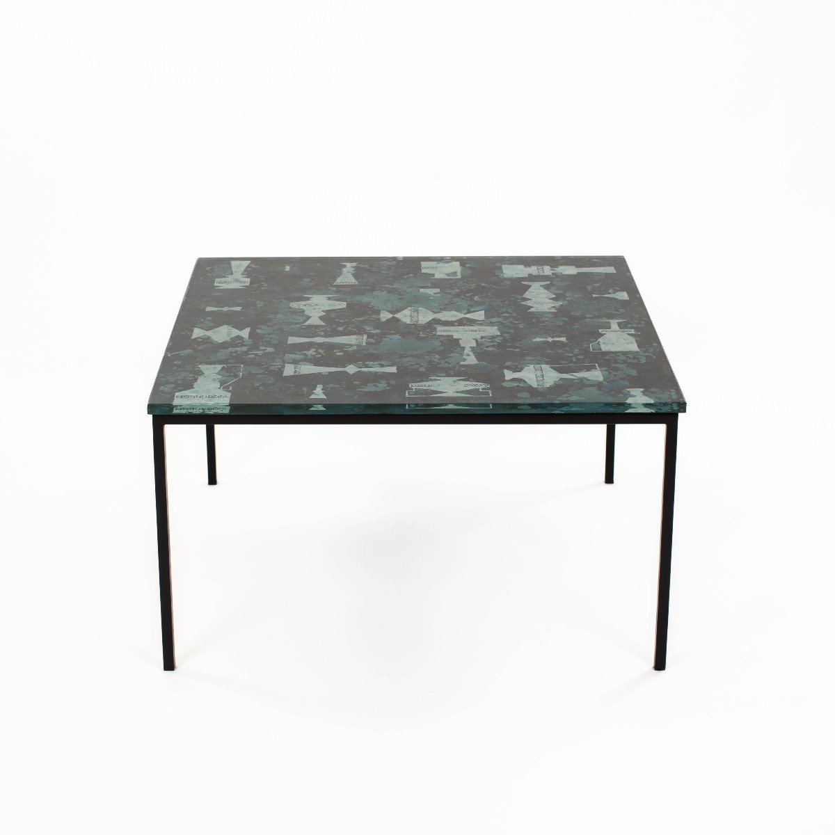 Mid Century Italian Coffee Table Abstract Decor In Turquoise-green-gold Glass-photo-3