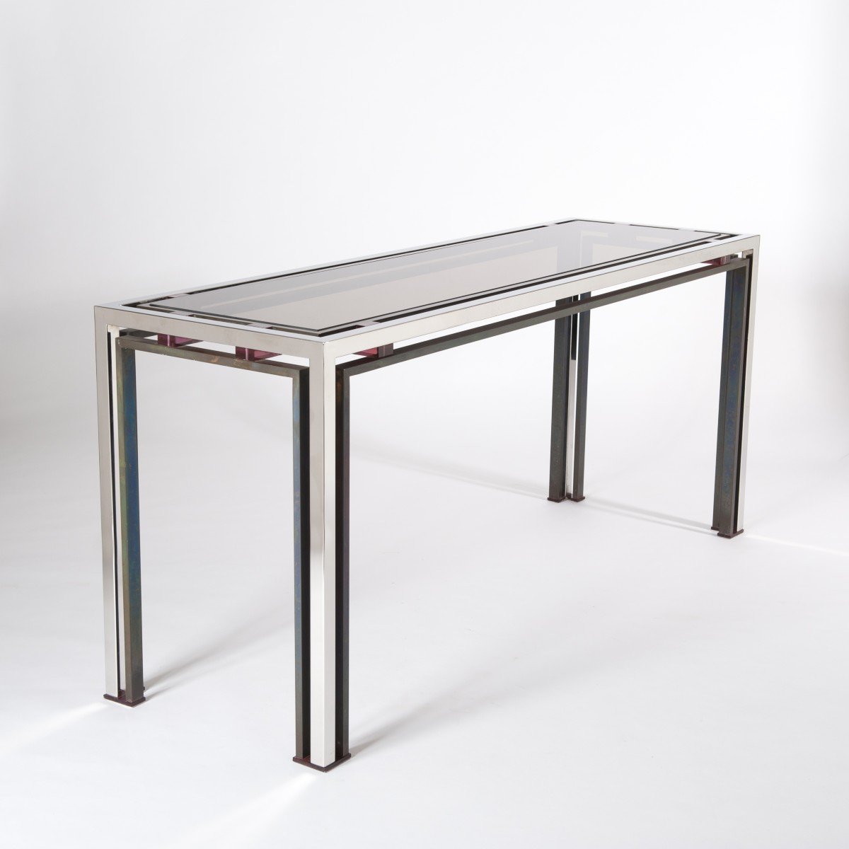 Table Console Mid-Century Chromée et Bronzée, Italie par Romeo Rega