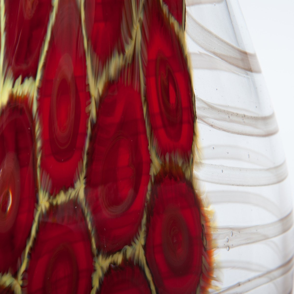 Elegant And Tall Bottle-shaped Murano Glass Vase Clear Glass, Dark-red And Yellow-photo-2