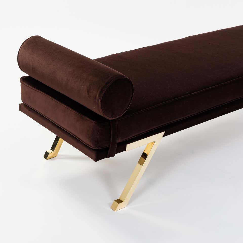 Italian Midcentury Daybed / Sofa With Brass Legs / Chocolate Brown Velvet 1970s-photo-3