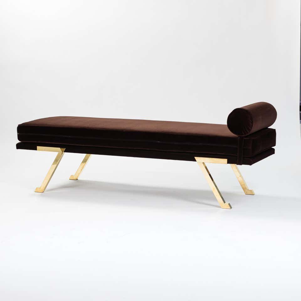 Italian Midcentury Daybed / Sofa With Brass Legs / Chocolate Brown Velvet 1970s-photo-7