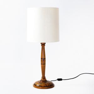 French Art Deco Table Lamp In Walnut With Stylized Floral Decoration 1930s
