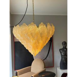 Modern Murano Glass Chandelier With Large Honey-coloured Leaves