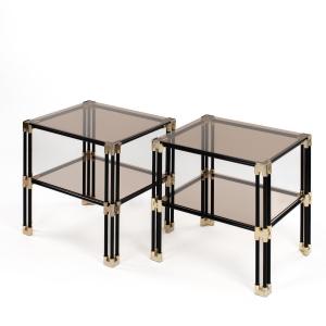 Pair Of Side Tables In Metal With Smoked Glass - Italy 1960s
