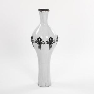 Italian Mid-century Black And White Vase In Raku Design, Signed Marioni 1970s