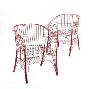 Pair Of Red Modern Italian Armchairs In Welded Construction By A. Spazzapan 2005