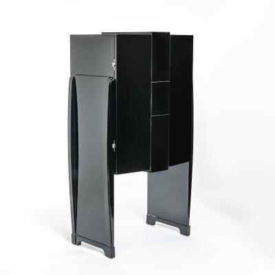 French Cubistic Art Deco Bar Cabinet High-gloss Finish Black From The 1930s