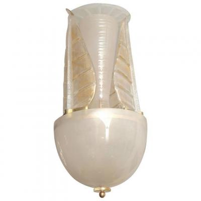 Italian Mid-century Golden Murano Glass Chandelier With Embracing Leaves 