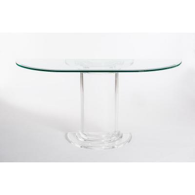 Midcentury Italian Plexiglass Console Table With Crystal Glass Table Top