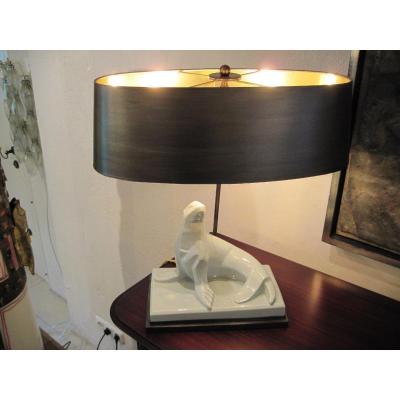 Extraordinary Art Deco Table Lamp Of A Ceramic Seal 