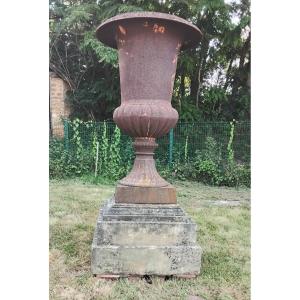 Cast Iron Vases On Stone Base 