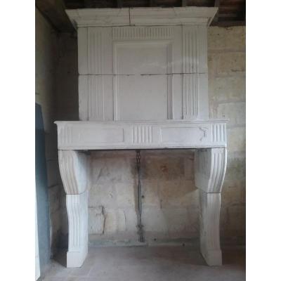 Louis XVI White Stone Trumeau Fireplace