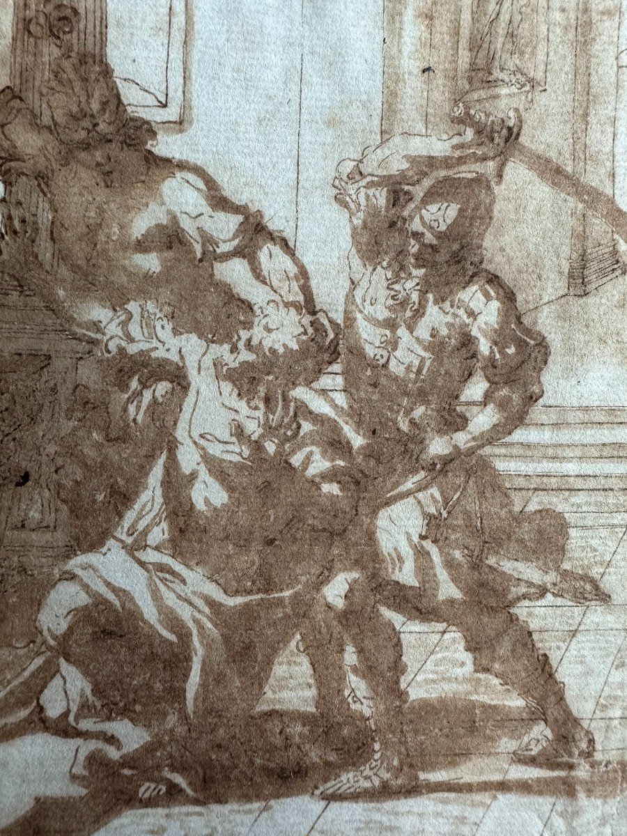 Baldassare Peruzzi (1481-1536) - l'assassinat de Caligula, Dessin Ancien-photo-3