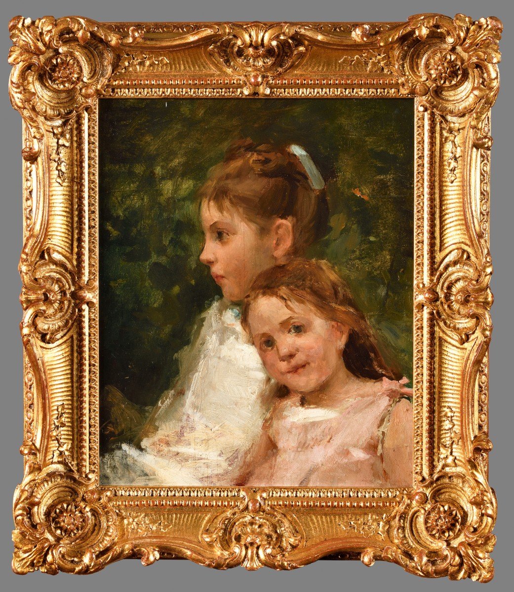 Norbert Goeneutte (1854 - 1894) - Portrait Of Two Young Girls-photo-2