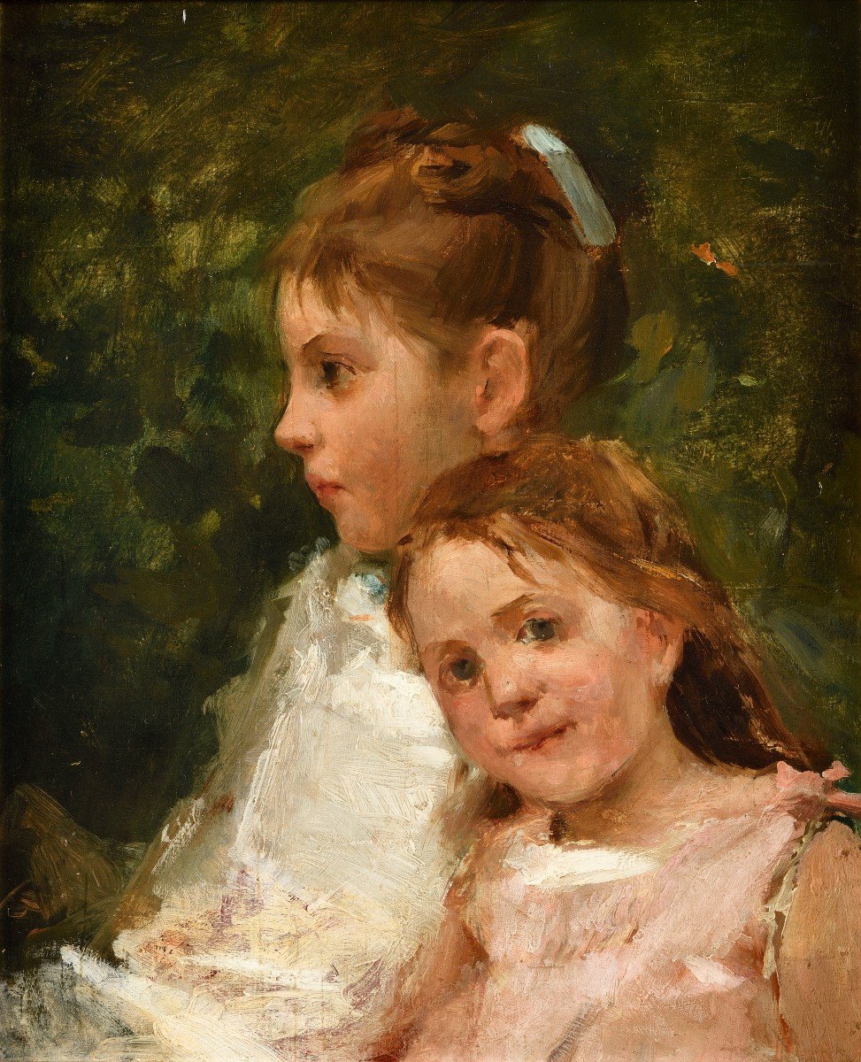 Norbert Goeneutte (1854 - 1894) - Portrait Of Two Young Girls