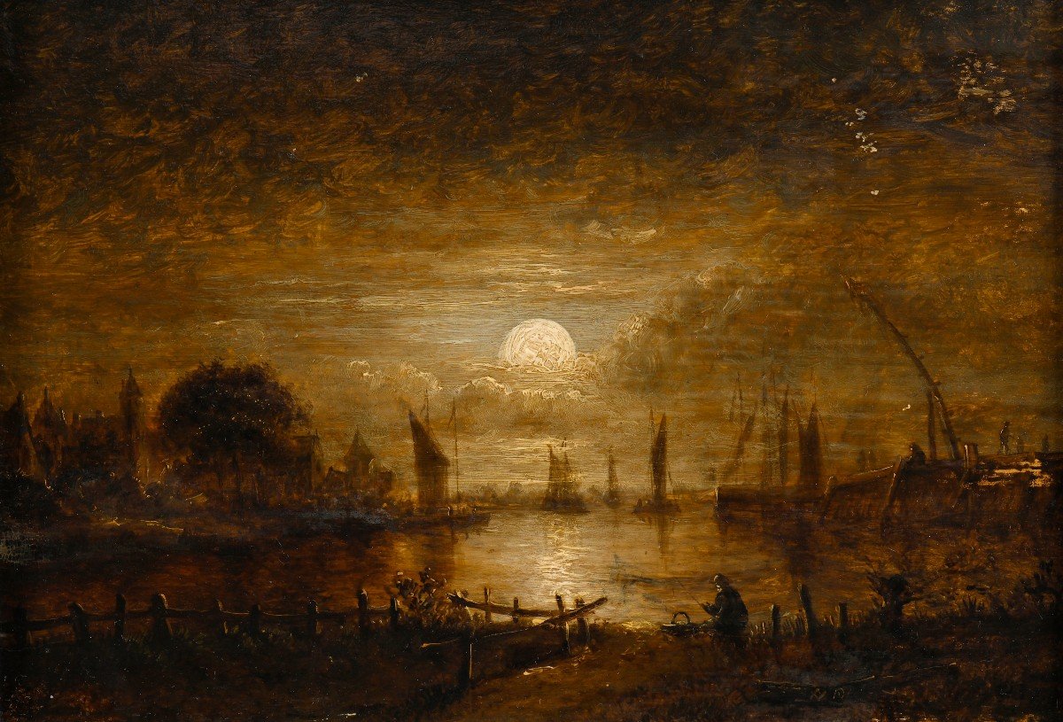 Attribué à Aert Van Der Neer (1603-1677) - Paysage De Rivière Au Clair De Lune