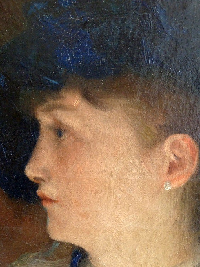 19th Century Impressionist School - Portrait Of A Woman In Profile-photo-2