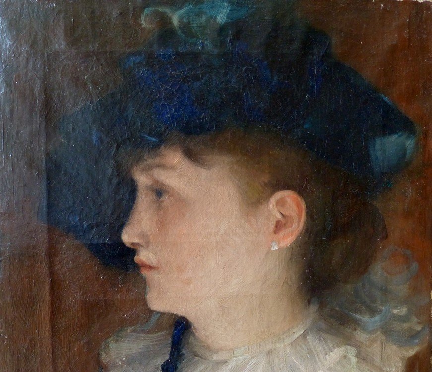 19th Century Impressionist School - Portrait Of A Woman In Profile-photo-3