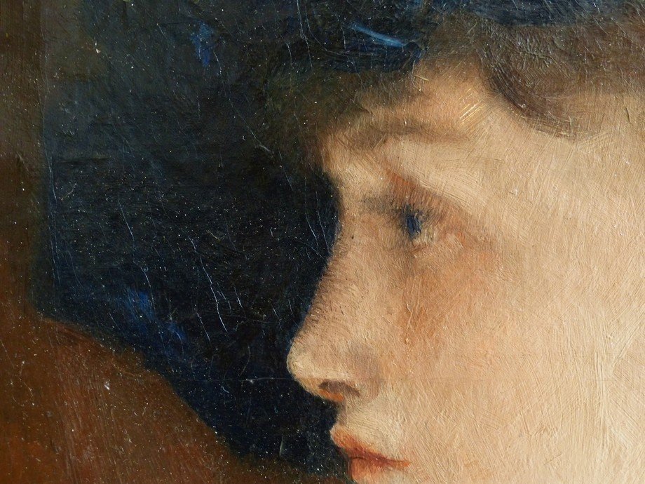 19th Century Impressionist School - Portrait Of A Woman In Profile-photo-1