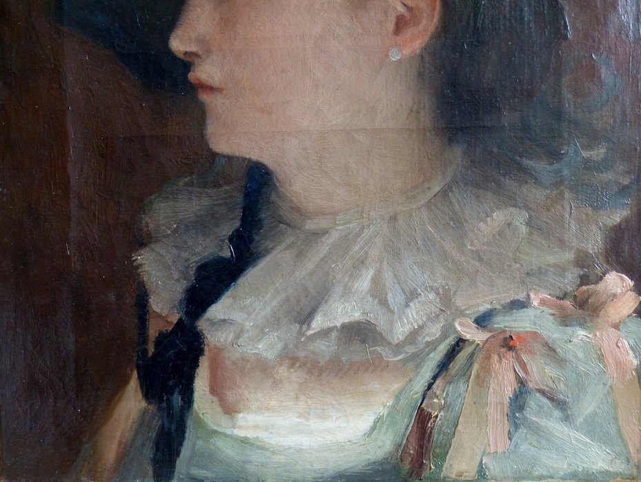 19th Century Impressionist School - Portrait Of A Woman In Profile-photo-3