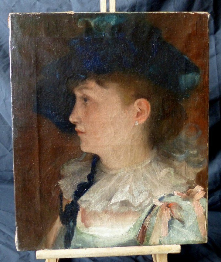 19th Century Impressionist School - Portrait Of A Woman In Profile