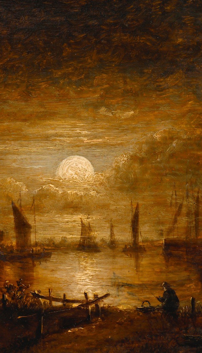 Attribué à Aert Van Der Neer (1603-1677) - Paysage De Rivière Au Clair De Lune-photo-1