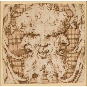 Girolamo Mirola (1530-1570) - A Fantastic Head Composed Of Three Bearded Faces