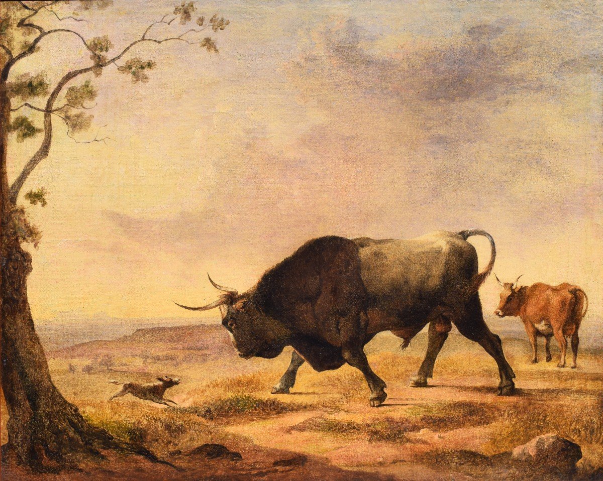Lorenzo Scarabellotto (trieste 1796 – Rio De Janeiro 1852), dog Facing A Bull 