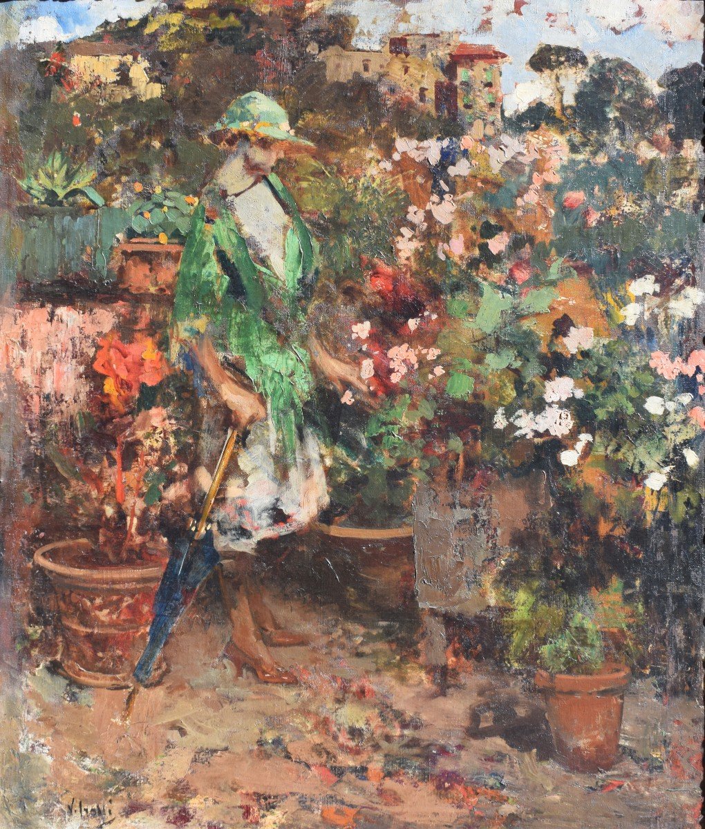 Vincenzo Irolli (naples 1860 – 1949), luisella Longo Courmes On Her Terrace In Capodimonte