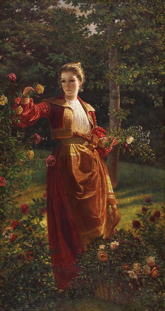 Lemmo Rossi Scotti (pérouse 1848 – Rome 1926), Fille Cueillant Des Fleurs Dans Un Jardin