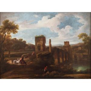 Peintre Nordique Actif à Rome Dans La Seconde Moitié Du XVIIe Siècle, Vue Du Pont Milvius
