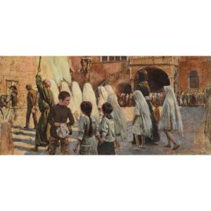 Adolf Hiremy Hirschl (Temesvàr 1860 – Rome 1933), Procession sur la place de Capodistria