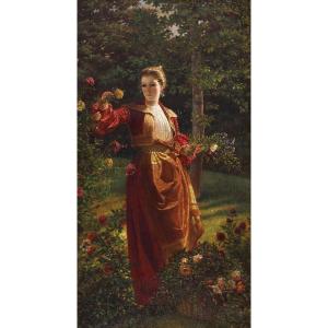 Lemmo Rossi Scotti (pérouse 1848 – Rome 1926), Fille Cueillant Des Fleurs Dans Un Jardin