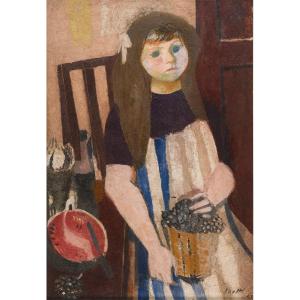 Bruno Saetti (bologne 1902 – 1984), Petite Fille à La Corbeille De Raisins (1947)