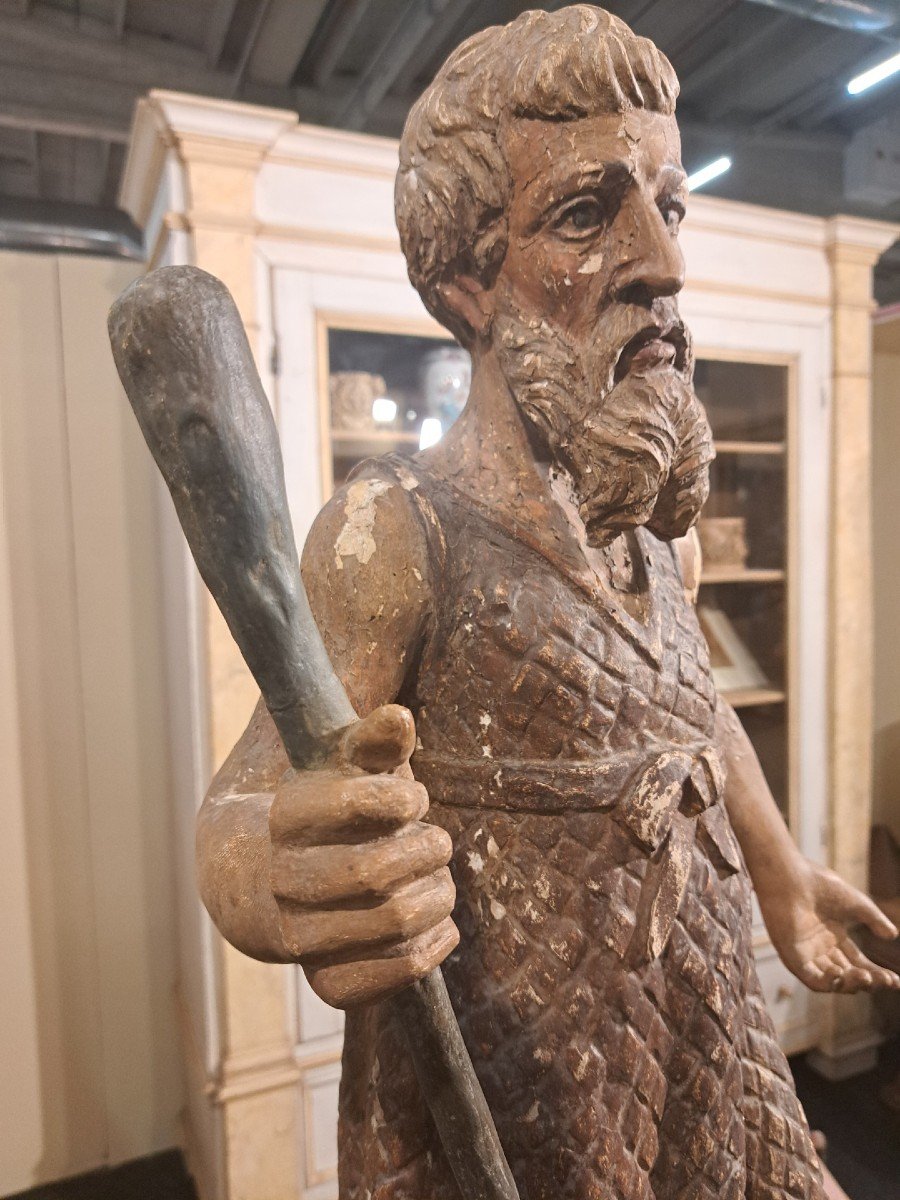 Saint Paul de Thèbes Ermite, sculpture en bois polychrome de 1600-photo-2