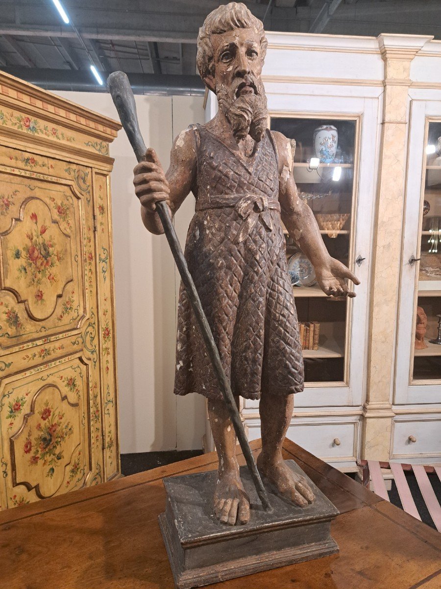 Saint Paul de Thèbes Ermite, sculpture en bois polychrome de 1600-photo-4