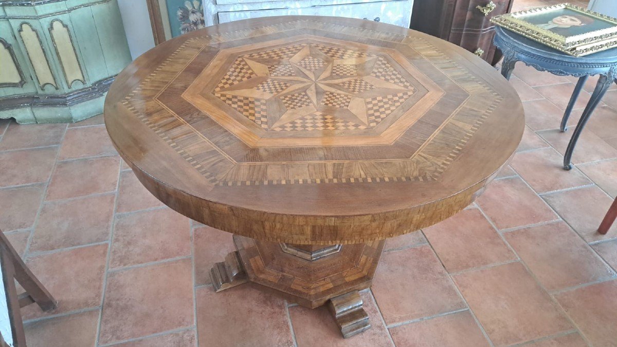 Biedermeier Table In Inlaid Walnut, Early Nineteenth Century -photo-6