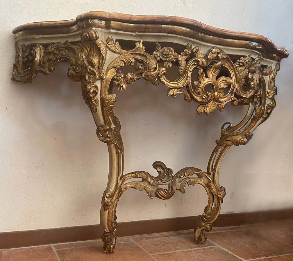 Console Louis XV Laquée Et Dorée