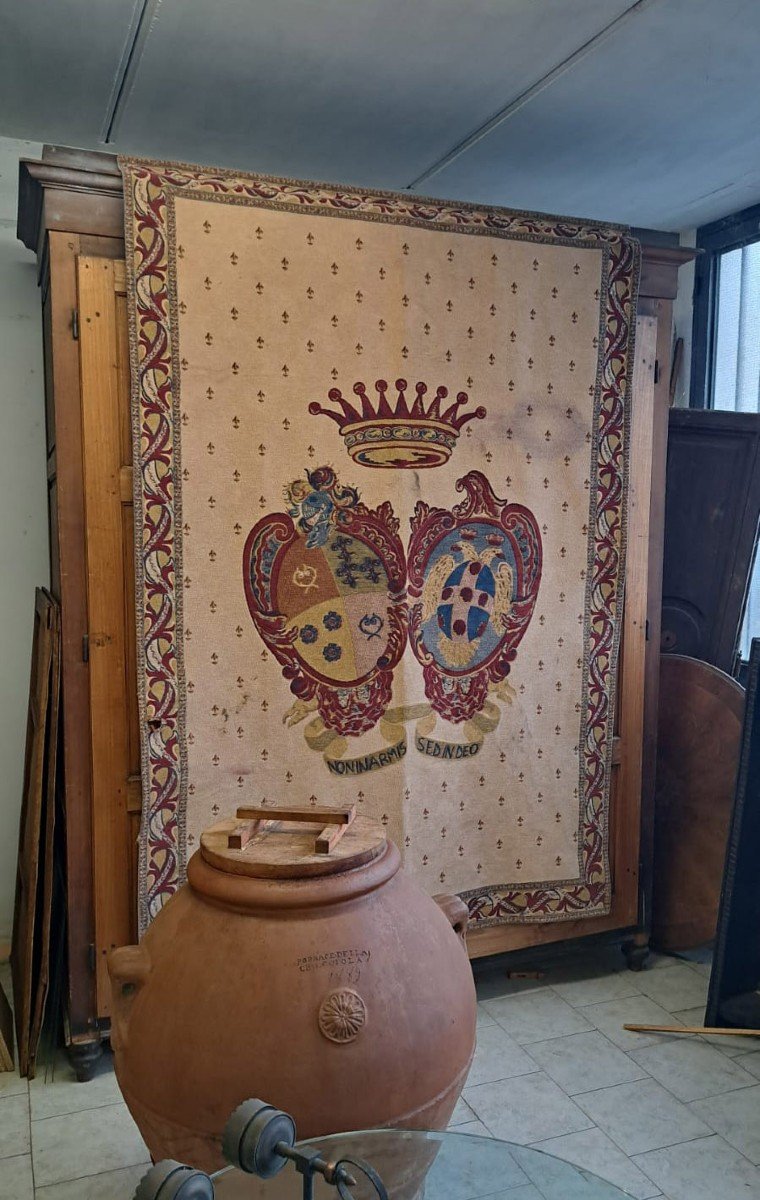 Large Noble Tapestry With Double Coat Of Arms-photo-2