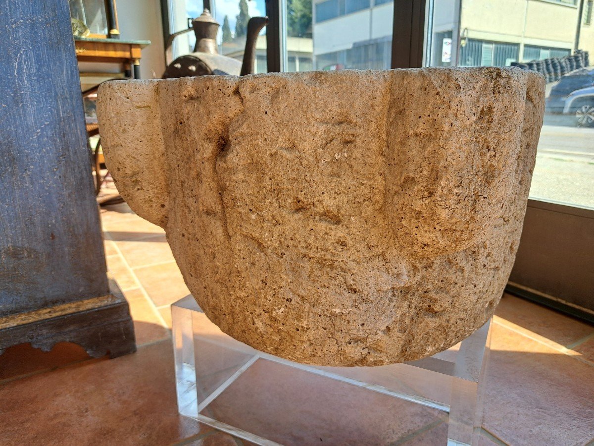 Large Antique Mortar In Stone-photo-3