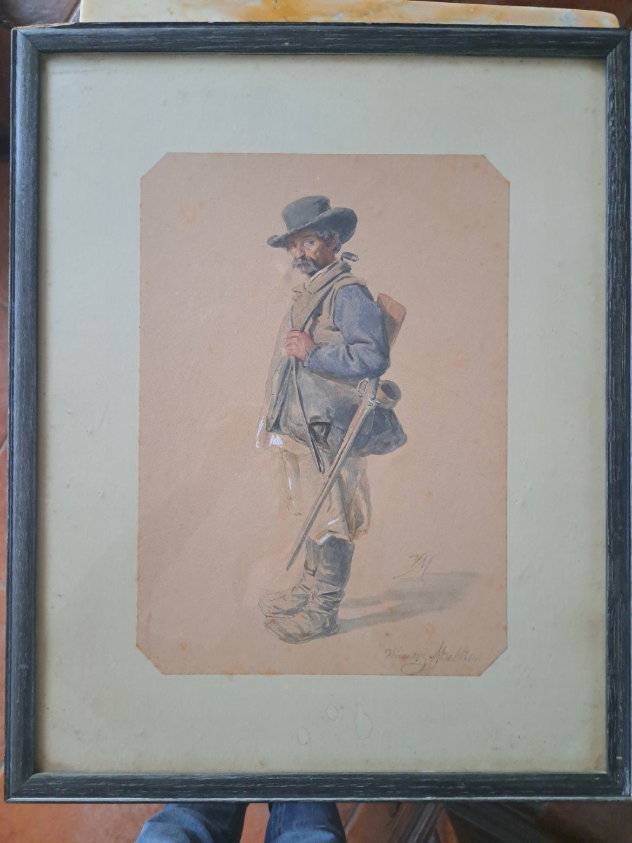 Vincenz Melka, Man With Gun, Watercolor On Paper-photo-2