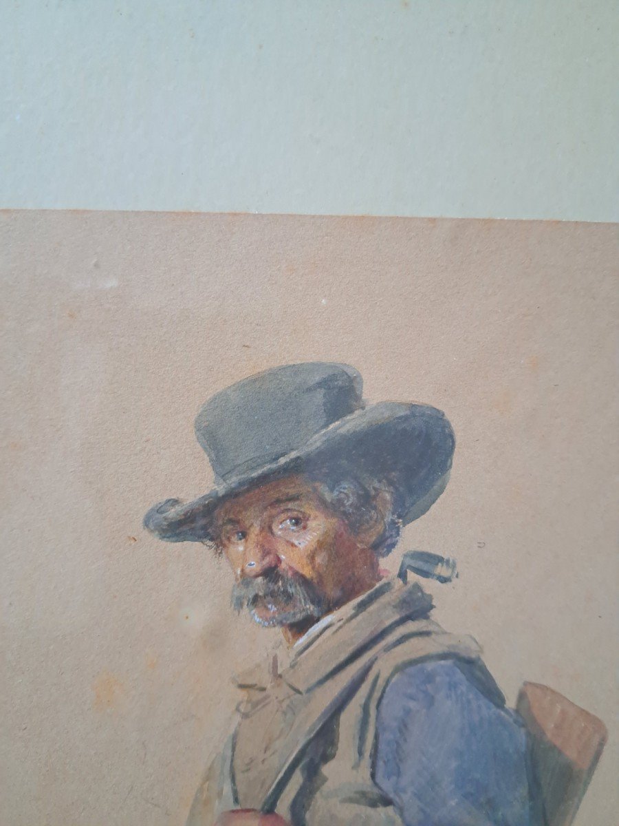 Vincenz Melka, Man With Gun, Watercolor On Paper-photo-3