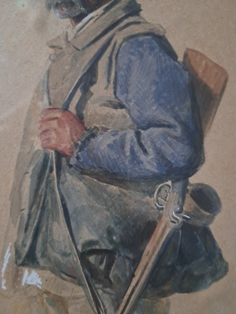 Vincenz Melka, Man With Gun, Watercolor On Paper-photo-4