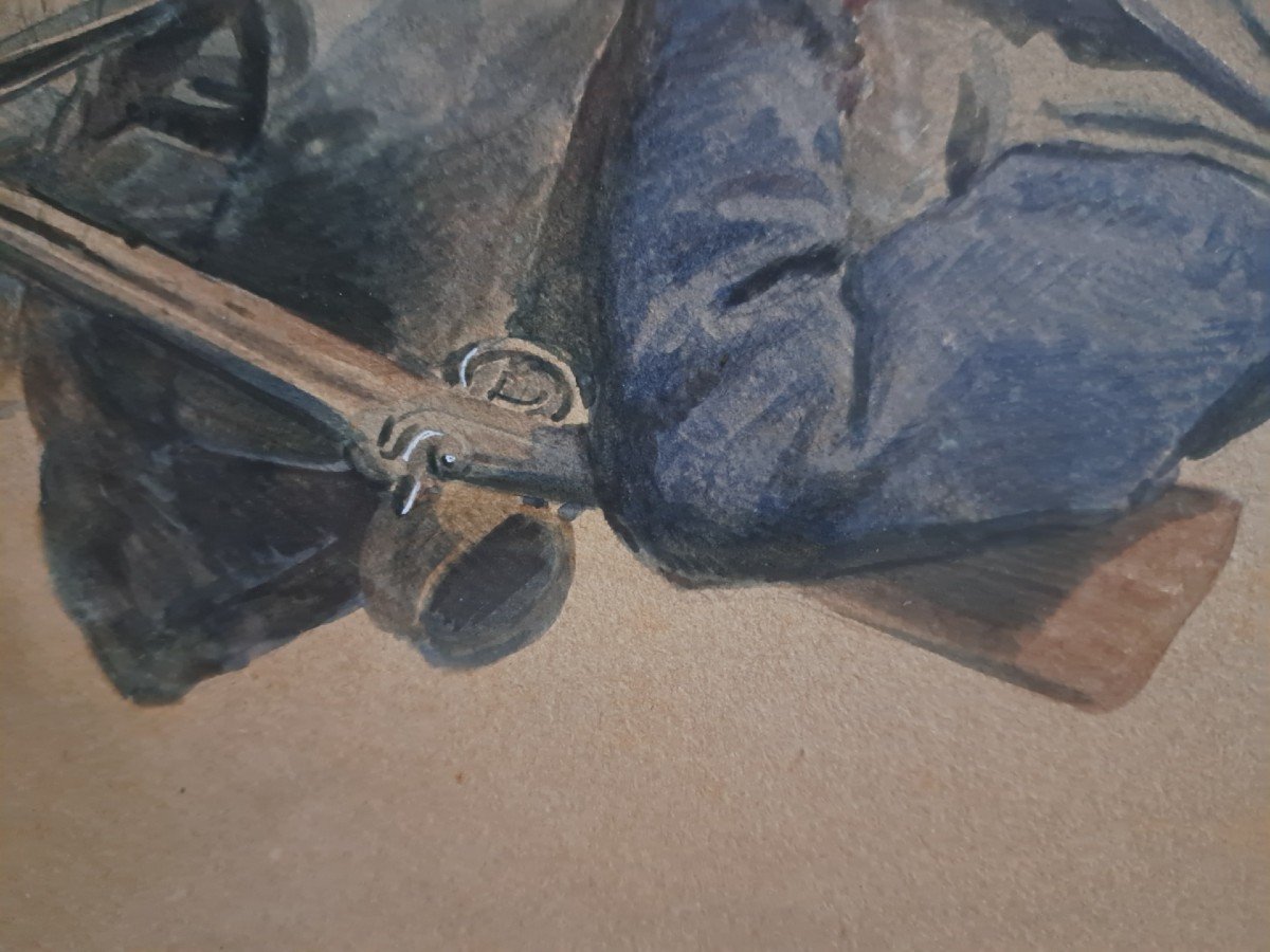 Vincenz Melka, Man With Gun, Watercolor On Paper-photo-4