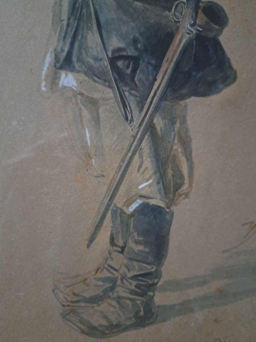 Vincenz Melka, Man With Gun, Watercolor On Paper-photo-5