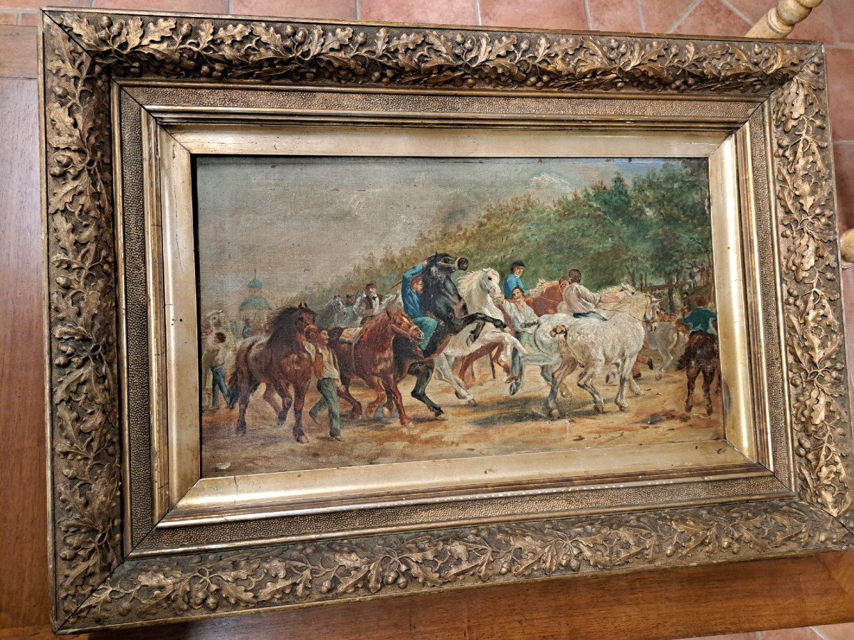 English Painting Of The Nineteenth Century With Horses And Knights-photo-2