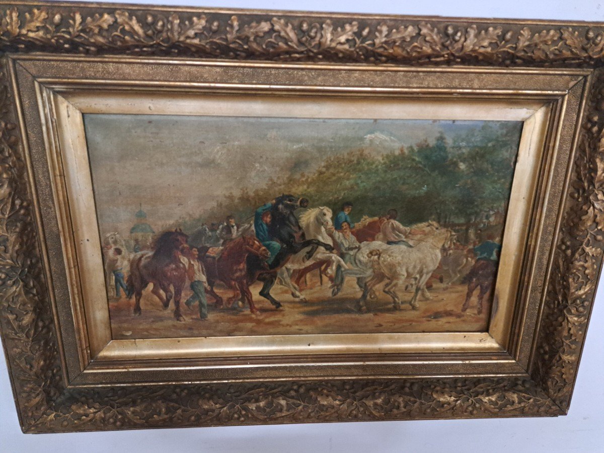 English Painting Of The Nineteenth Century With Horses And Knights-photo-4